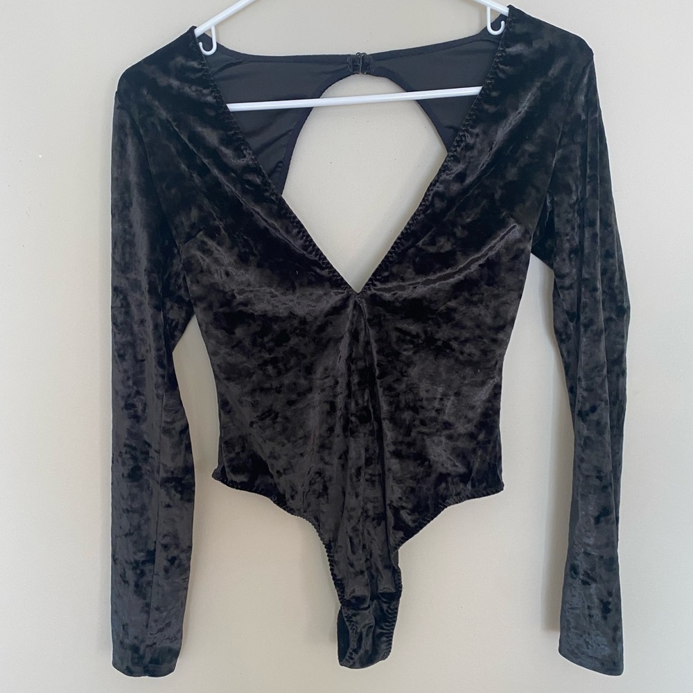 Victoria's Secret Suede Deep V-neck Leotard with Cutout Back